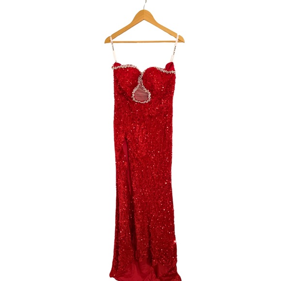 Dresses & Skirts - Stunning Red Sequin Gown With High Slit 10